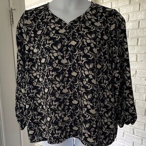 CJ Banks Black and White Floral Blouse